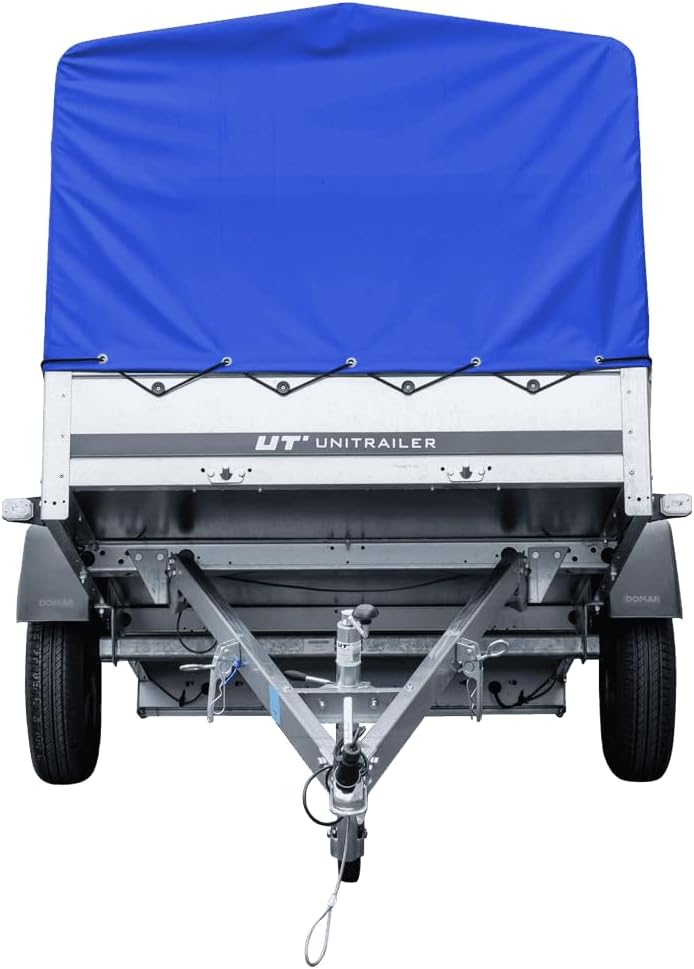 AnhängerNest Garden Trailer 230 Kipp 750 kg – mit Stützrad, blauer Hochplane und Hochspriegel