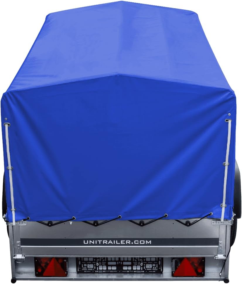 AnhängerNest Garden Trailer 230 Kipp 750 kg – mit Stützrad, blauer Hochplane und Hochspriegel
