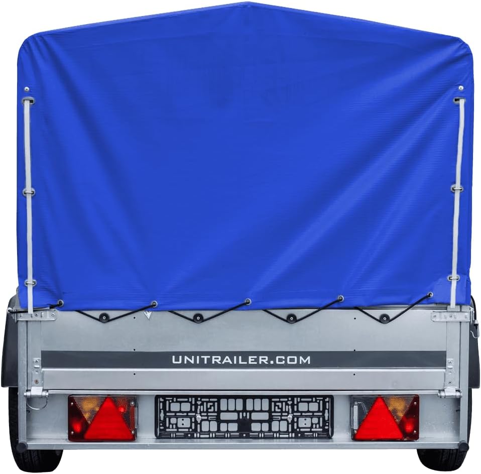AnhängerNest Garden Trailer 230 Kipp 750 kg – mit Stützrad, blauer Hochplane und Hochspriegel