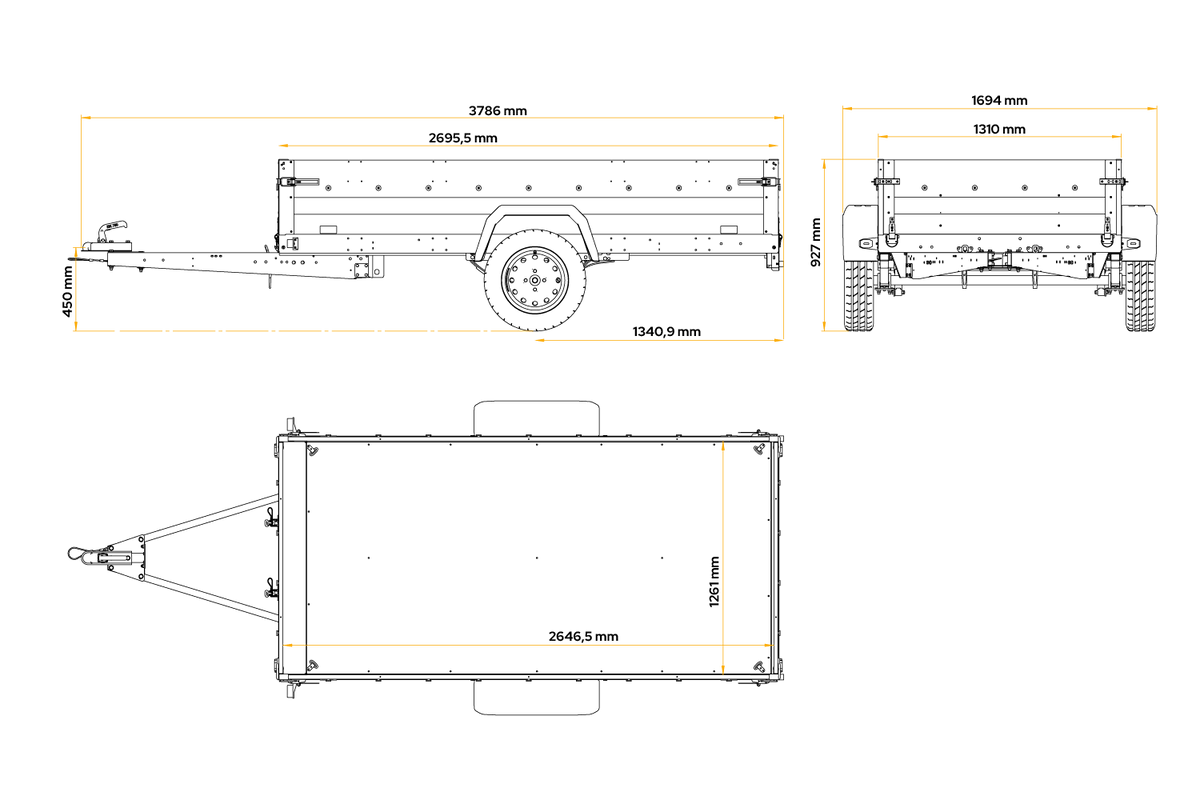 AnhängerNest Force 264/R KIPP – Anhänger 2647×1260 mm, 750 kg zGG