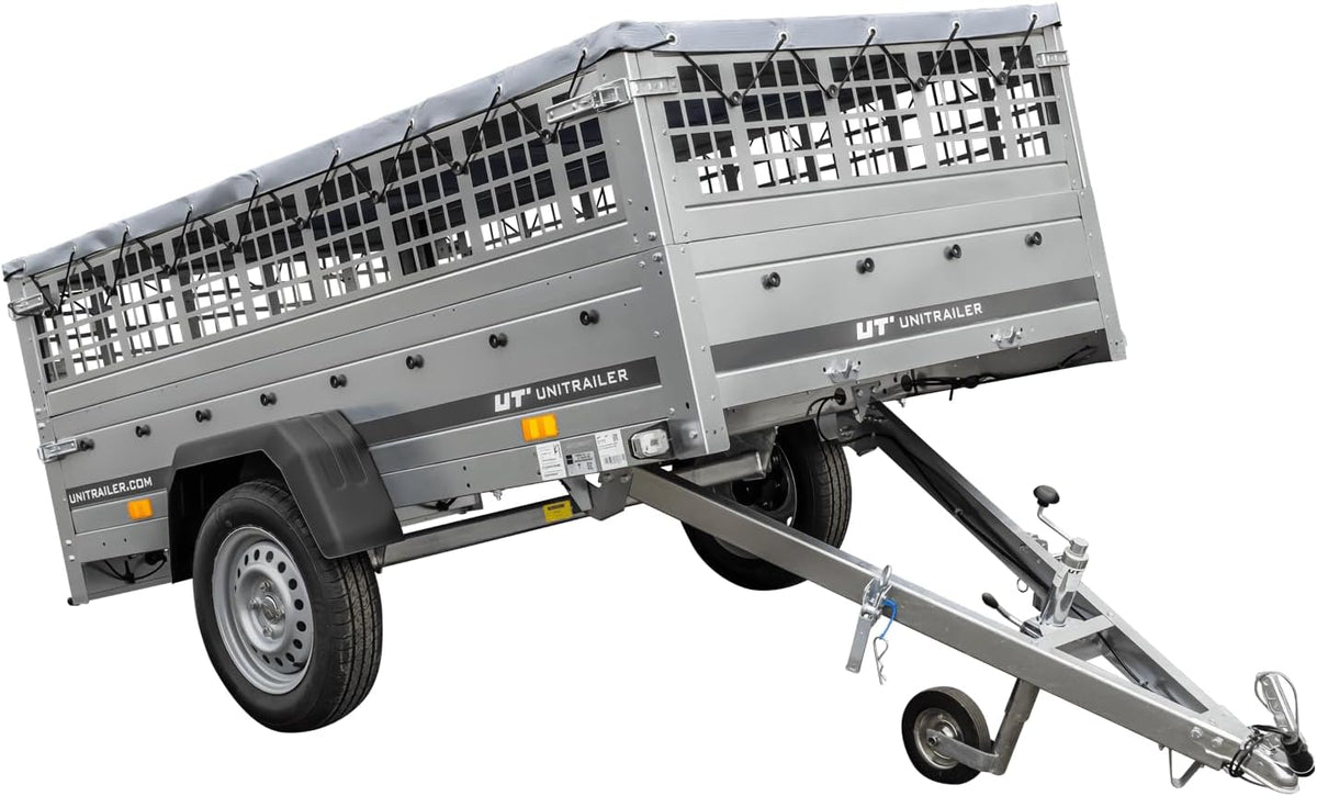 AnhängerNest Garden Trailer 230 Kipp 750 kg – mit Gitteraufsatz, Flachplane und Stützrad