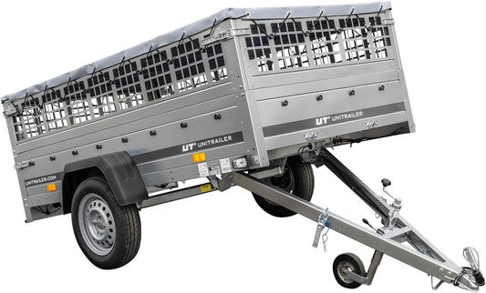 AnhängerNest Garden Trailer 230 Kipp 750 kg – mit Gitteraufsatz, Flachplane und Stützrad